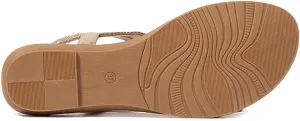 ICEGIA Women's Flat Sandals Summer Beach Sandal T-Strap Rhinestone Beaded Bohemia Shoes