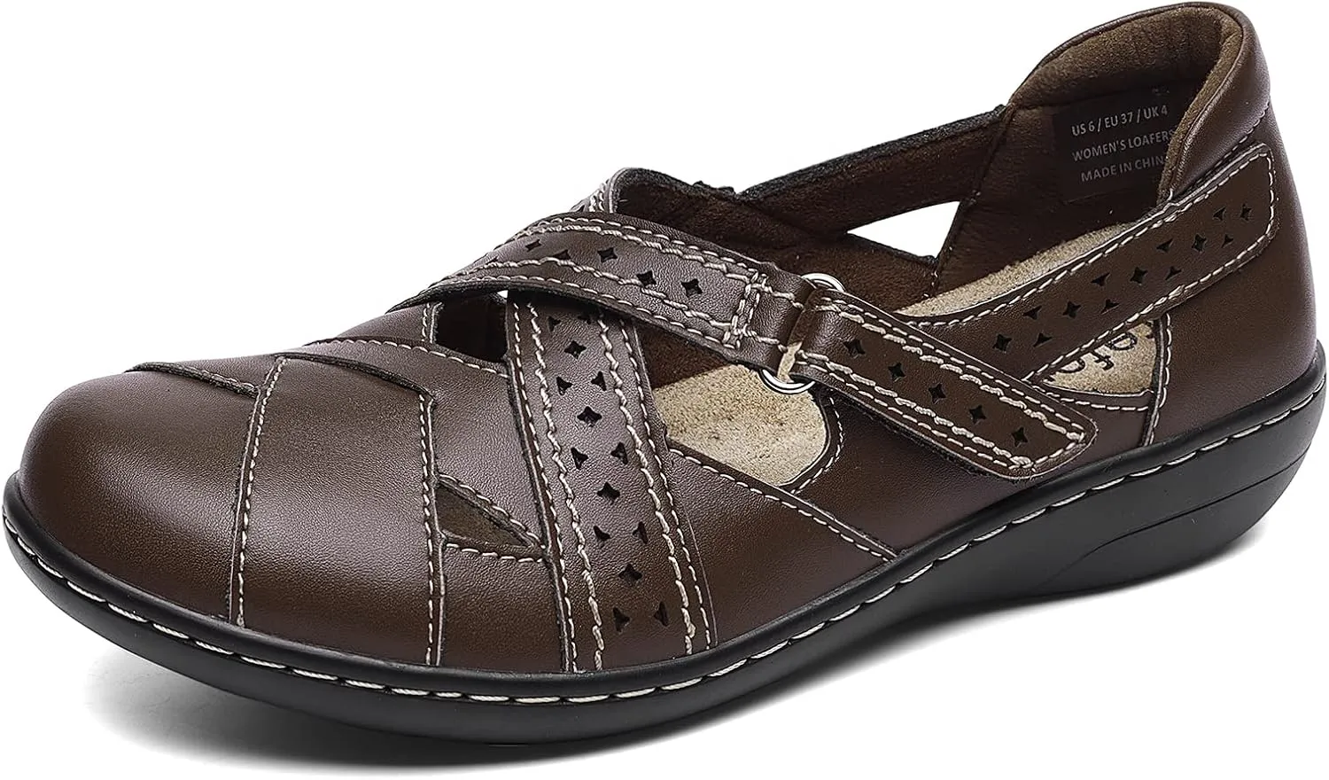Irrefour Women's Classic Genuine Leather Casual Loafer Cute Slip-On Fashion Closed Toe Flat Sandal Comfy Work Sandal Everyday Walking Shoe