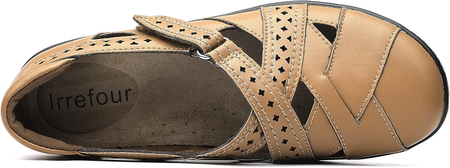 Irrefour Women's Classic Genuine Leather Casual Loafer Cute Slip-On Fashion Closed Toe Flat Sandal Comfy Work Sandal Everyday Walking Shoe