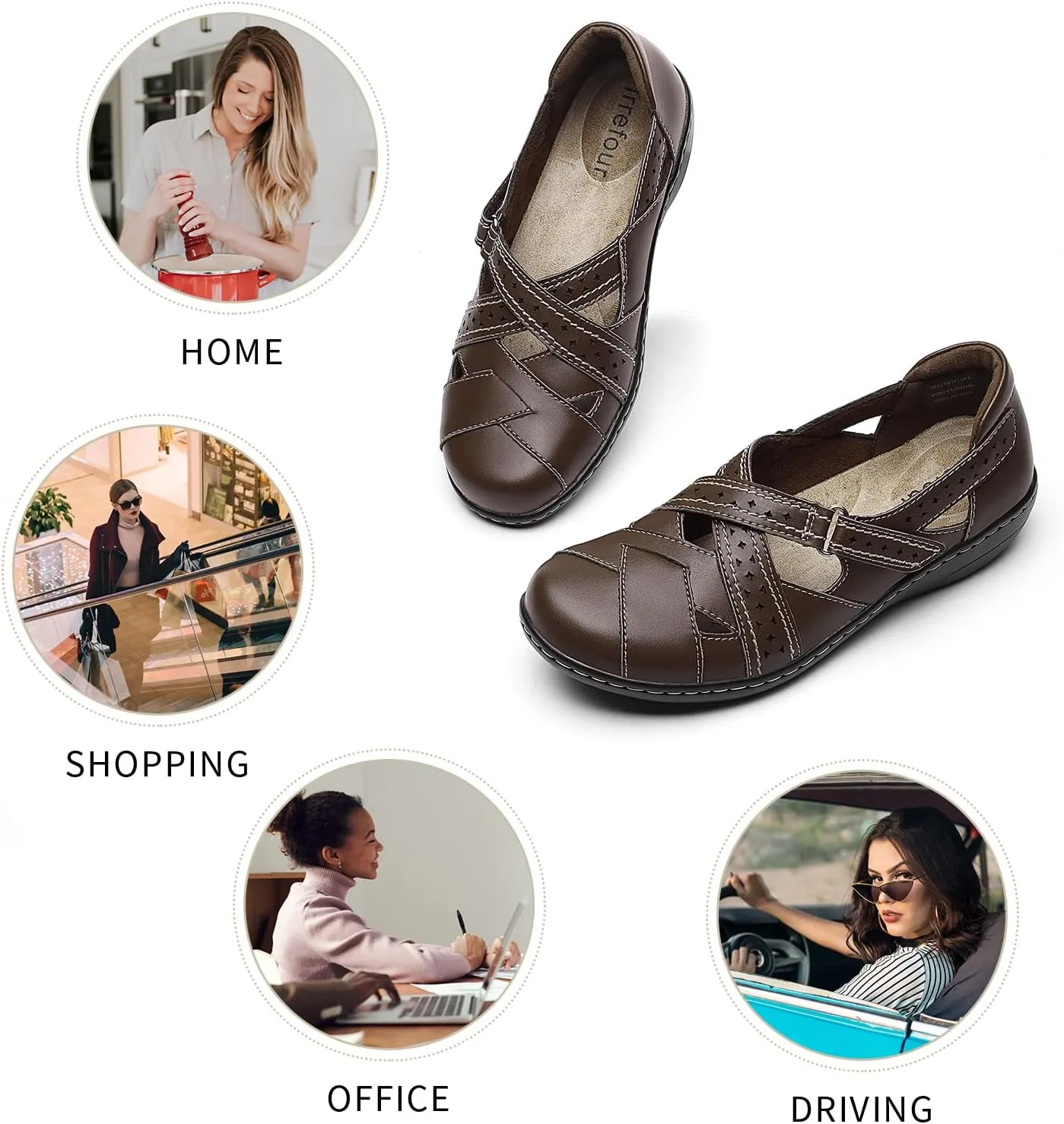Irrefour Women's Classic Genuine Leather Casual Loafer Cute Slip-On Fashion Closed Toe Flat Sandal Comfy Work Sandal Everyday Walking Shoe