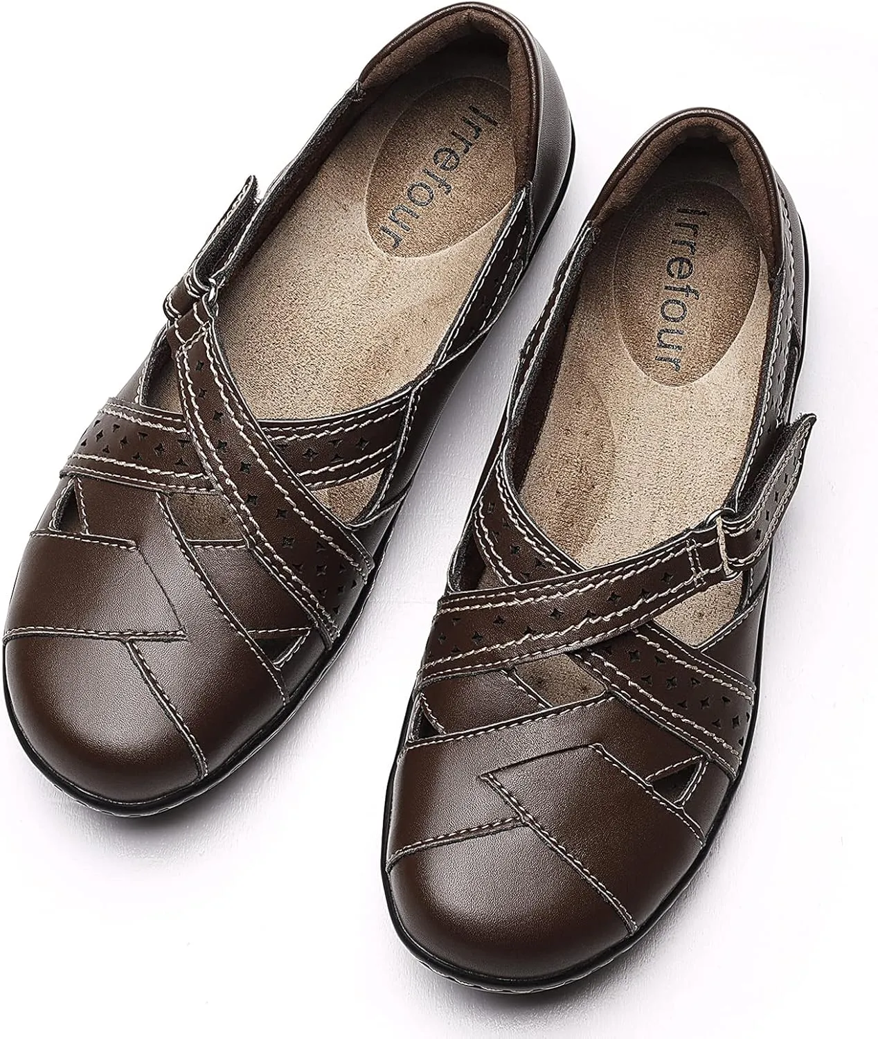 Irrefour Women's Classic Genuine Leather Casual Loafer Cute Slip-On Fashion Closed Toe Flat Sandal Comfy Work Sandal Everyday Walking Shoe