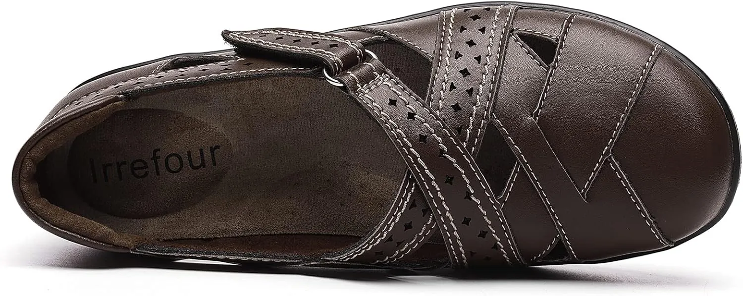 Irrefour Women's Classic Genuine Leather Casual Loafer Cute Slip-On Fashion Closed Toe Flat Sandal Comfy Work Sandal Everyday Walking Shoe