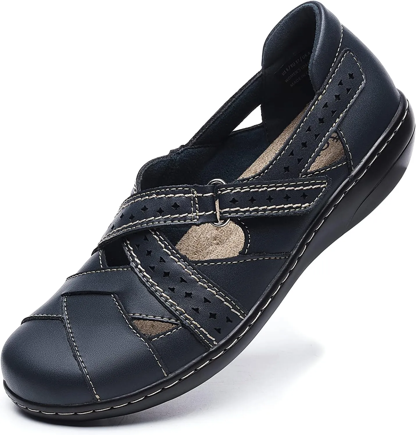 Irrefour Women's Classic Genuine Leather Casual Loafer Cute Slip-On Fashion Closed Toe Flat Sandal Comfy Work Sandal Everyday Walking Shoe