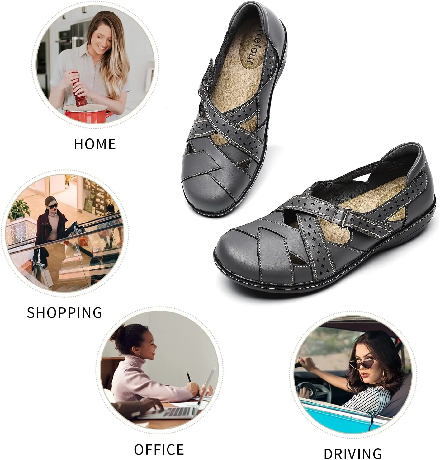 Irrefour Women's Classic Genuine Leather Casual Loafer Cute Slip-On Fashion Closed Toe Flat Sandal Comfy Work Sandal Everyday Walking Shoe