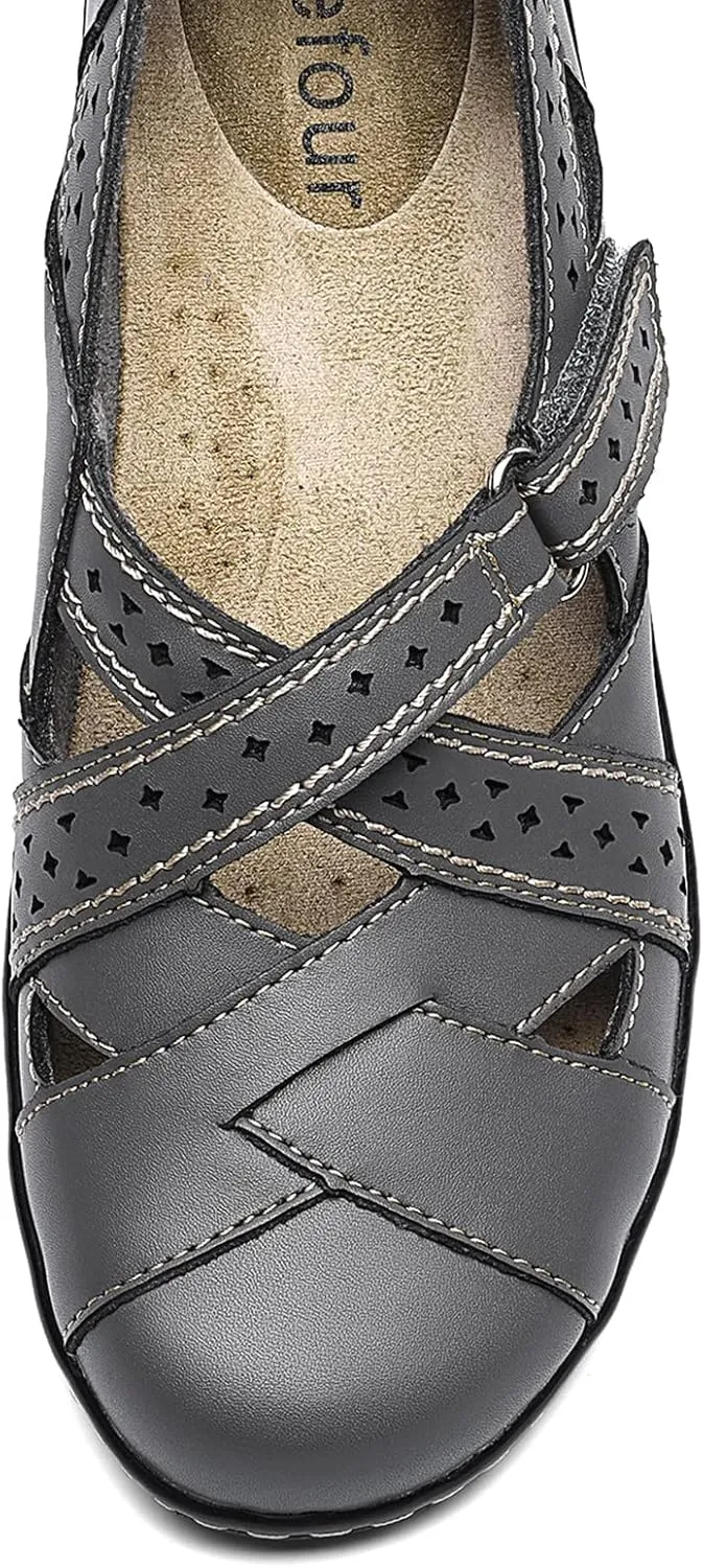 Irrefour Women's Classic Genuine Leather Casual Loafer Cute Slip-On Fashion Closed Toe Flat Sandal Comfy Work Sandal Everyday Walking Shoe