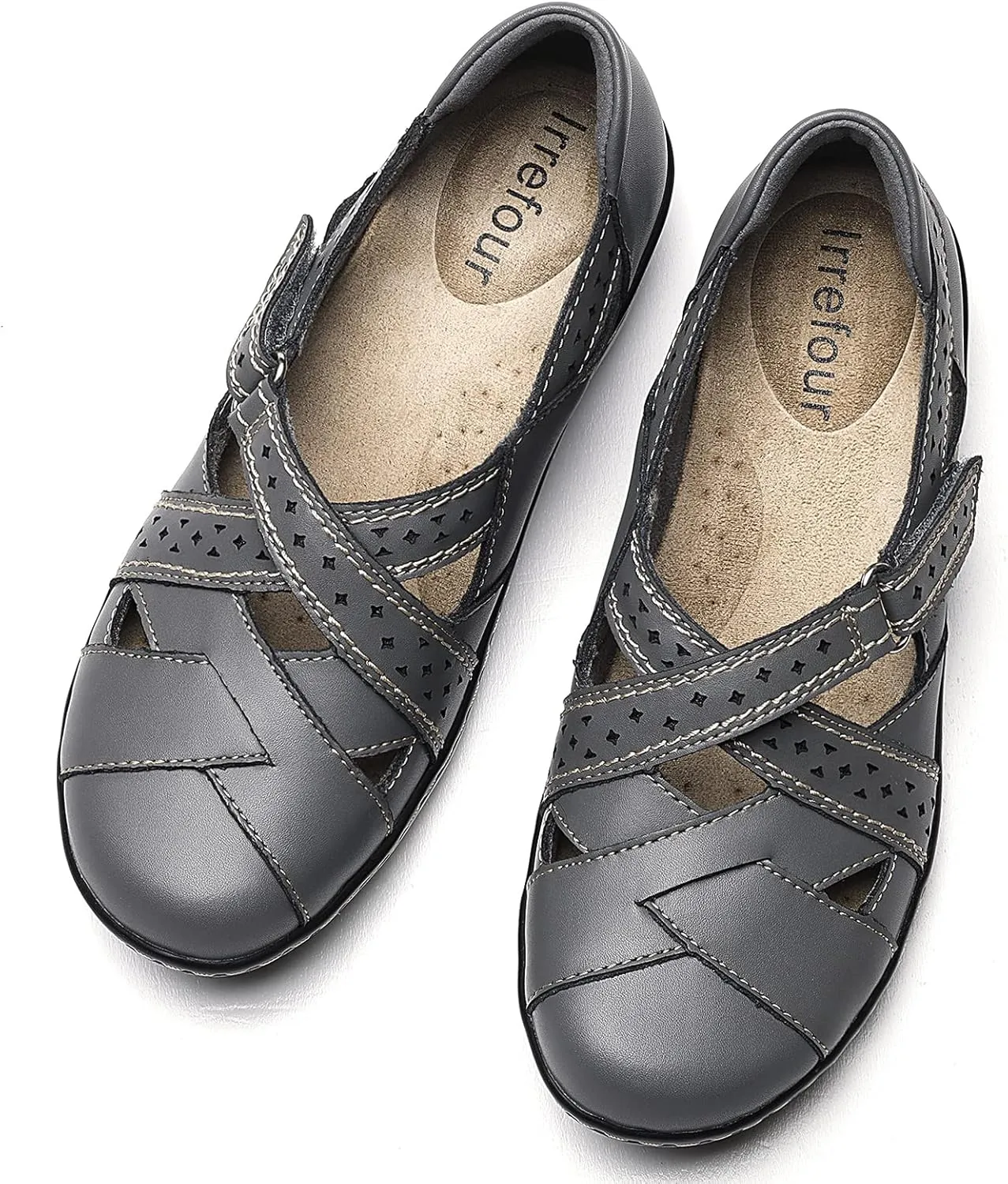 Irrefour Women's Classic Genuine Leather Casual Loafer Cute Slip-On Fashion Closed Toe Flat Sandal Comfy Work Sandal Everyday Walking Shoe