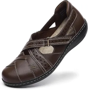 Irrefour Women's Classic Genuine Leather Casual Loafer Cute Slip-On Fashion Closed Toe Flat Sandal Comfy Work Sandal Everyday Walking Shoe