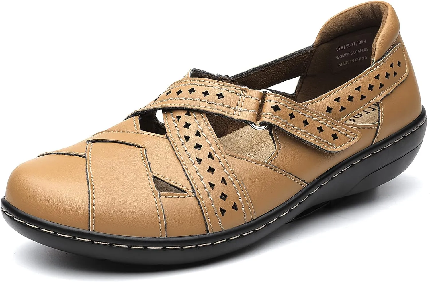 Irrefour Women's Classic Genuine Leather Casual Loafer Cute Slip-On Fashion Closed Toe Flat Sandal Comfy Work Sandal Everyday Walking Shoe