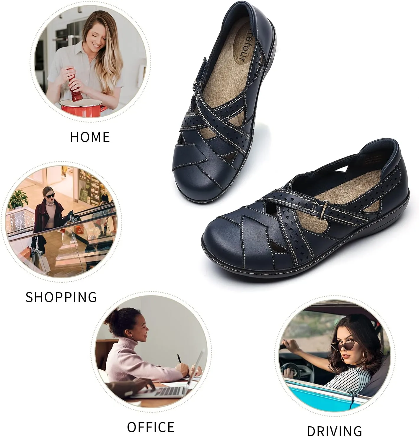 Irrefour Women's Classic Genuine Leather Casual Loafer Cute Slip-On Fashion Closed Toe Flat Sandal Comfy Work Sandal Everyday Walking Shoe