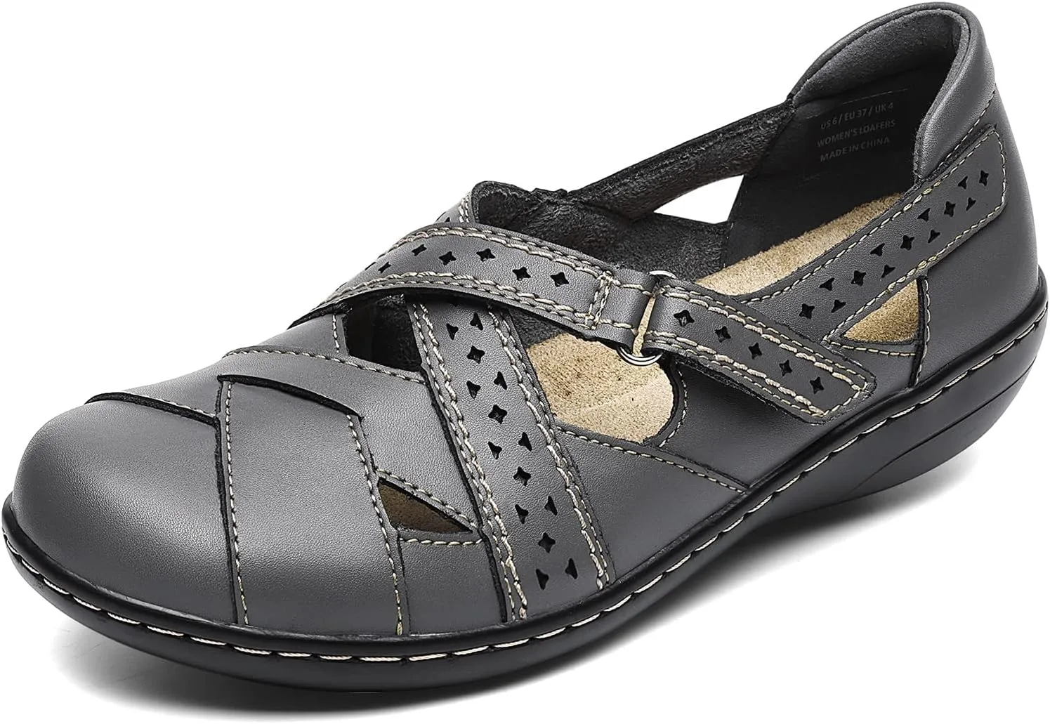 Irrefour Women's Classic Genuine Leather Casual Loafer Cute Slip-On Fashion Closed Toe Flat Sandal Comfy Work Sandal Everyday Walking Shoe