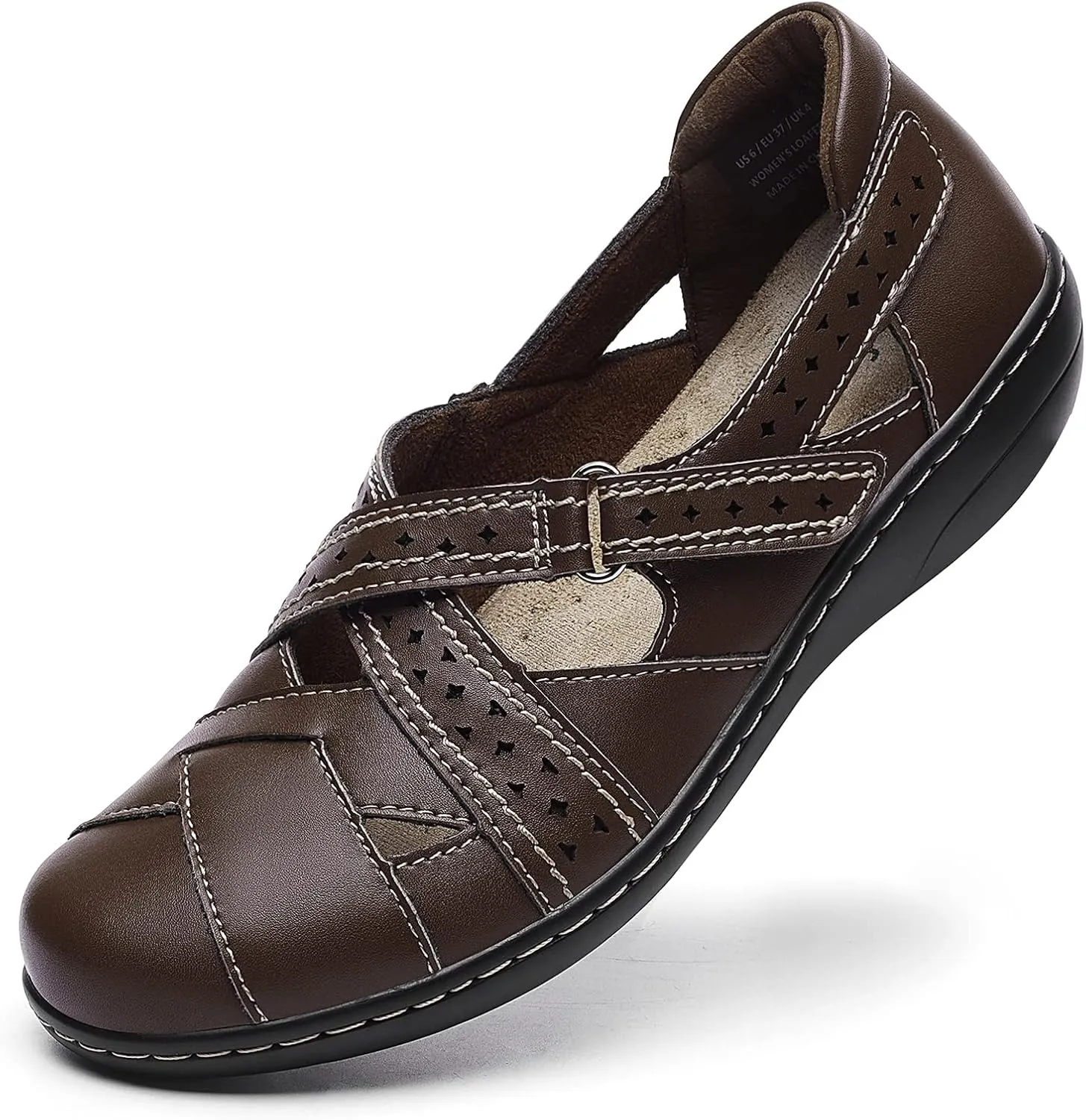 Irrefour Women's Classic Genuine Leather Casual Loafer Cute Slip-On Fashion Closed Toe Flat Sandal Comfy Work Sandal Everyday Walking Shoe