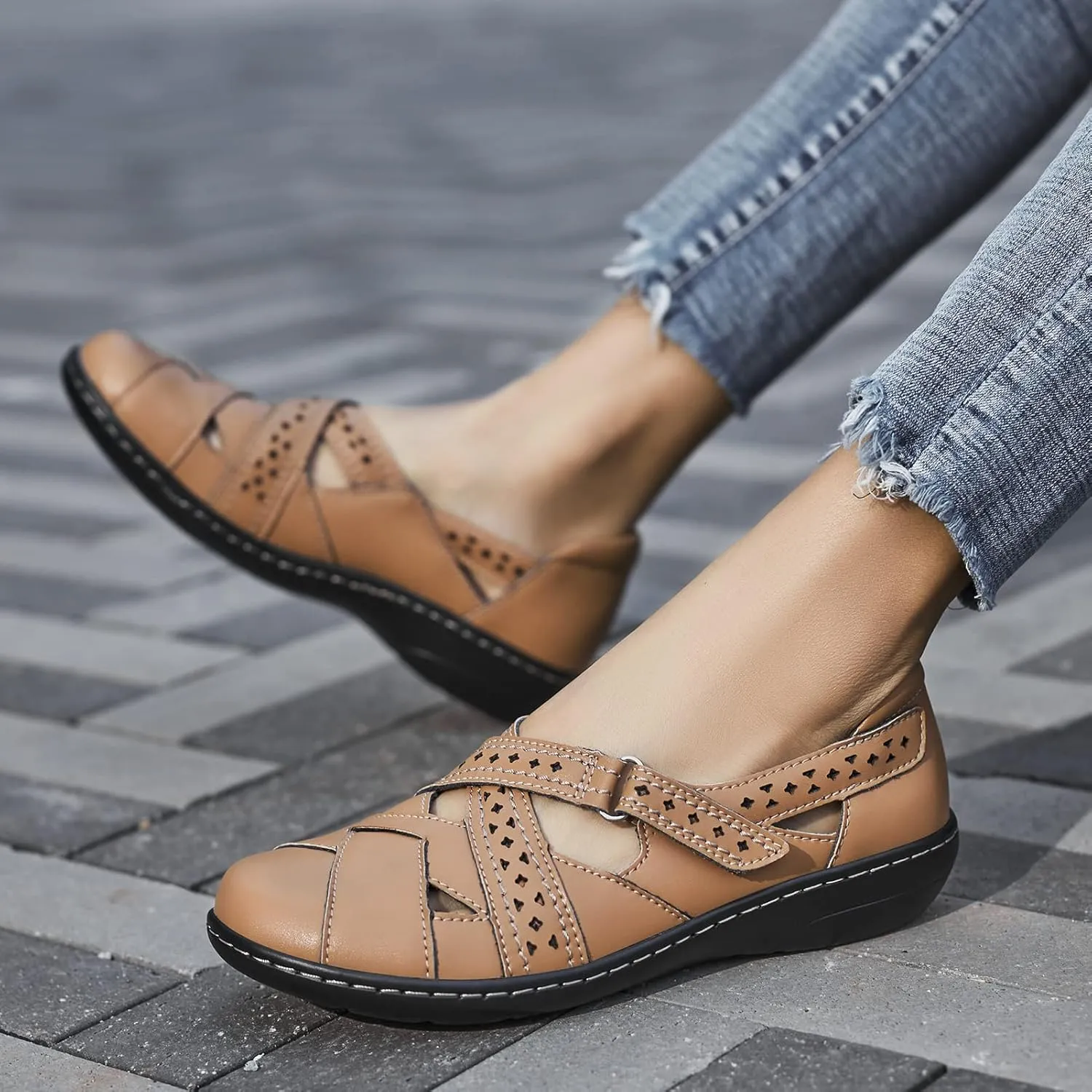 Irrefour Women's Classic Genuine Leather Casual Loafer Cute Slip-On Fashion Closed Toe Flat Sandal Comfy Work Sandal Everyday Walking Shoe