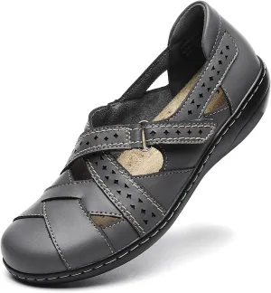 Irrefour Women's Classic Genuine Leather Casual Loafer Cute Slip-On Fashion Closed Toe Flat Sandal Comfy Work Sandal Everyday Walking Shoe
