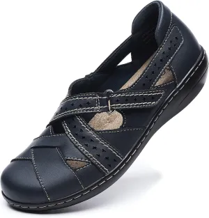 Irrefour Women's Classic Genuine Leather Casual Loafer Cute Slip-On Fashion Closed Toe Flat Sandal Comfy Work Sandal Everyday Walking Shoe