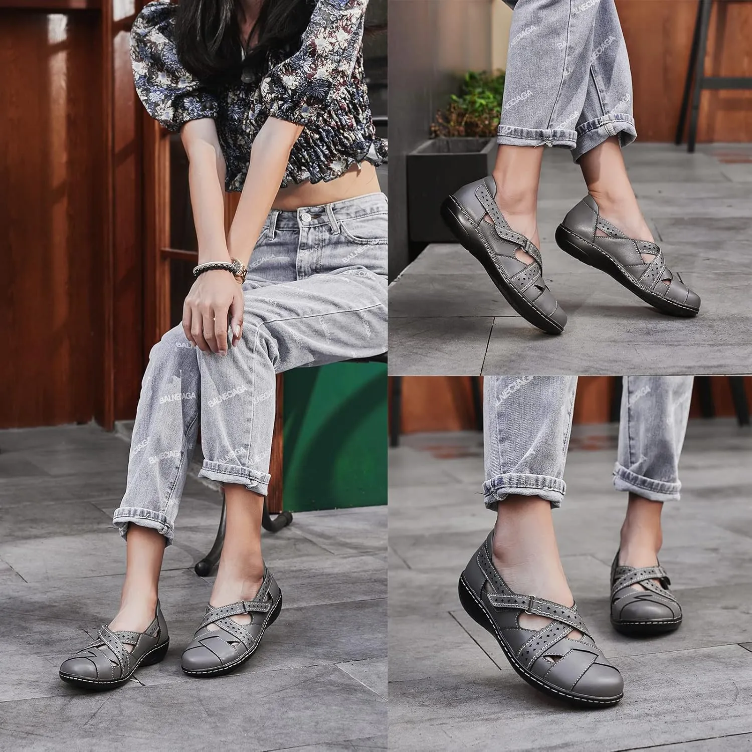 Irrefour Women's Classic Genuine Leather Casual Loafer Cute Slip-On Fashion Closed Toe Flat Sandal Comfy Work Sandal Everyday Walking Shoe