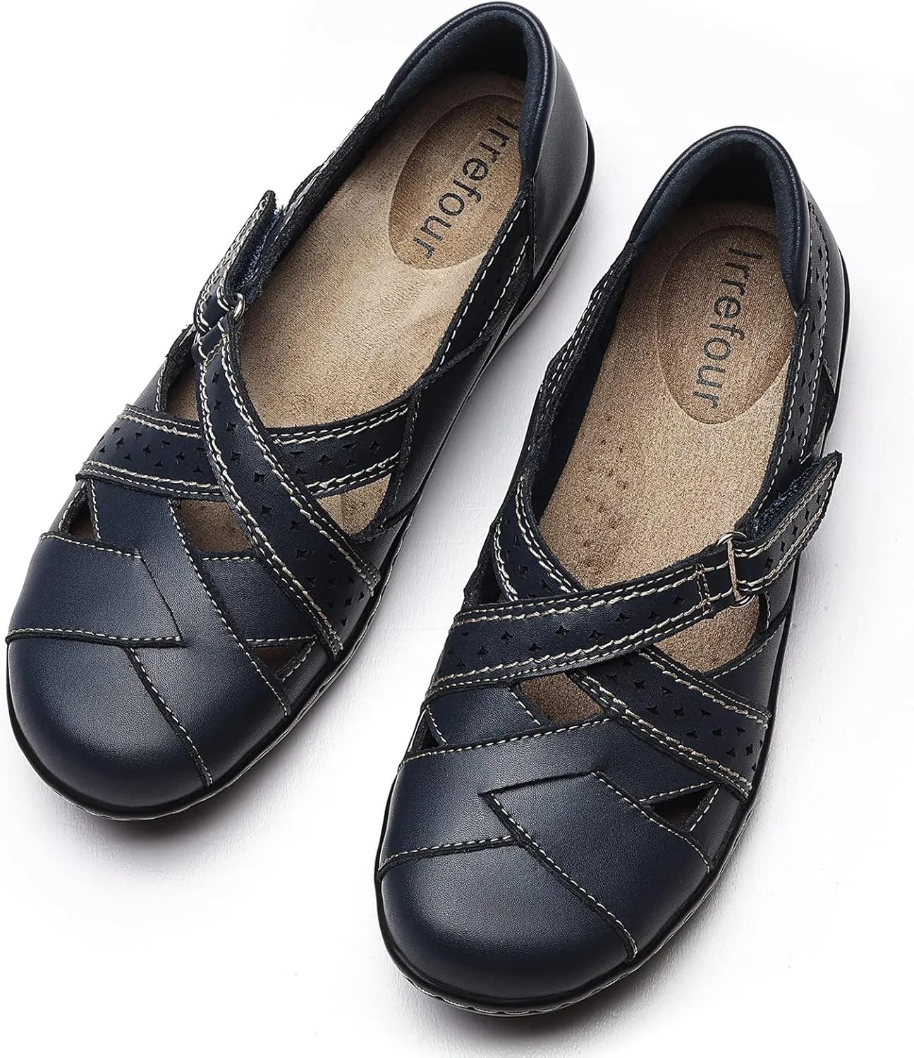 Irrefour Women's Classic Genuine Leather Casual Loafer Cute Slip-On Fashion Closed Toe Flat Sandal Comfy Work Sandal Everyday Walking Shoe