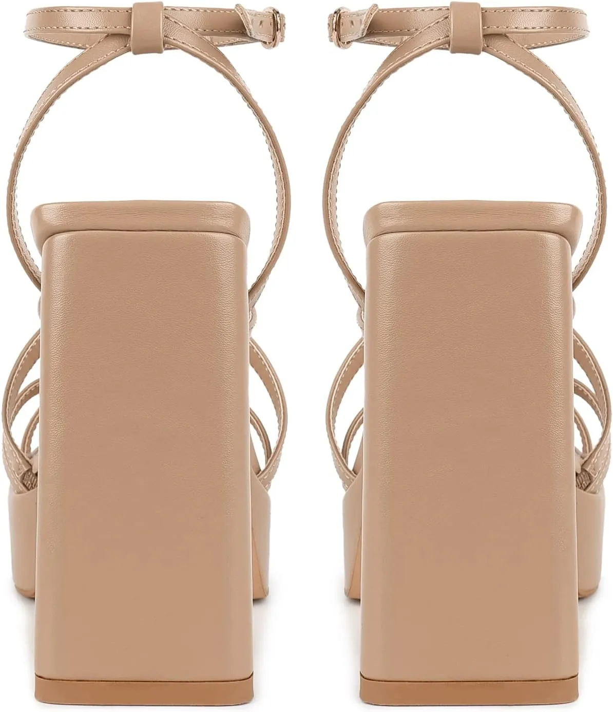 ISNOM Platform Chunky Heels for Women, Block Heel Sandals with Open Square Toe and Ankle Strap