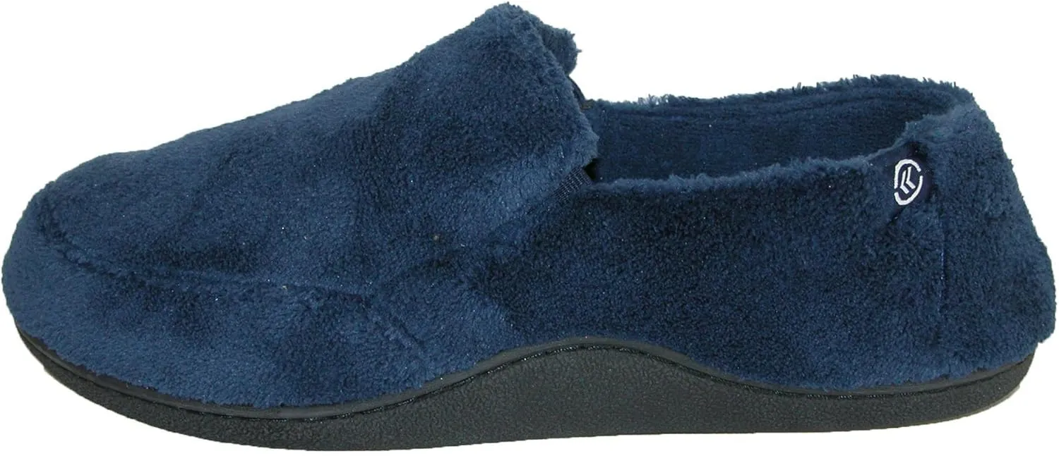 isotoner Men's Terry Moccasin Slipper with Memory Foam for Indoor/Outdoor Comfort