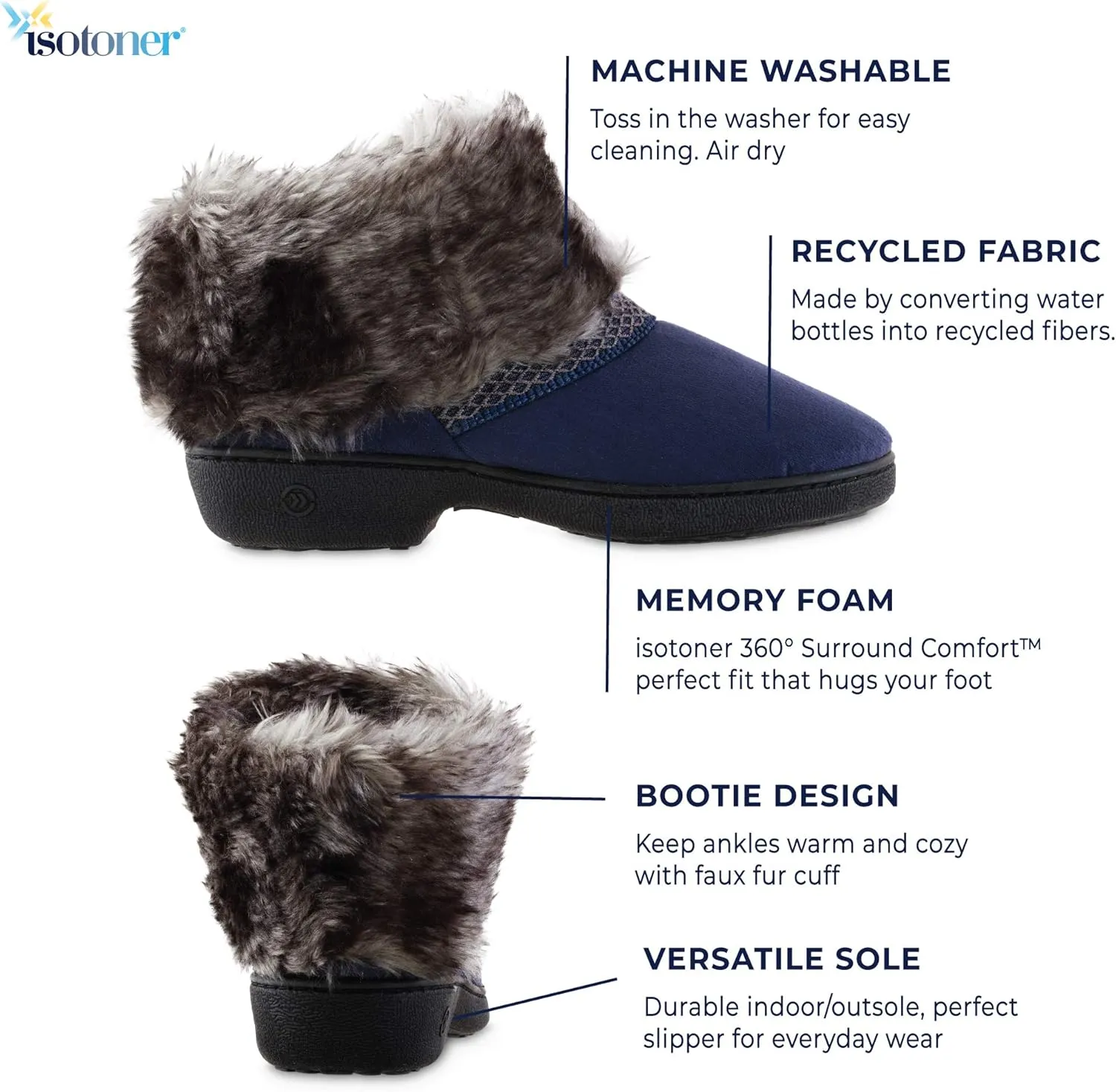 Isotoner Women's Recycled Microsuede Mallory Slipper, with Memory Foam and Indoor/Outdoor Sole