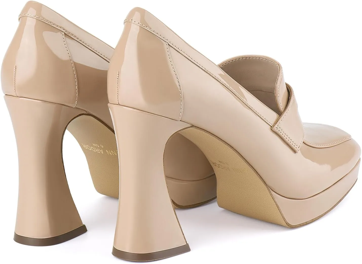 JENN ARDOR Women's Platform Loafer Heels Square Closed Toe Chunky Block High Penny Loafers Pumps Elegant Comfort Casual Slip On Wedding Dress Shoes