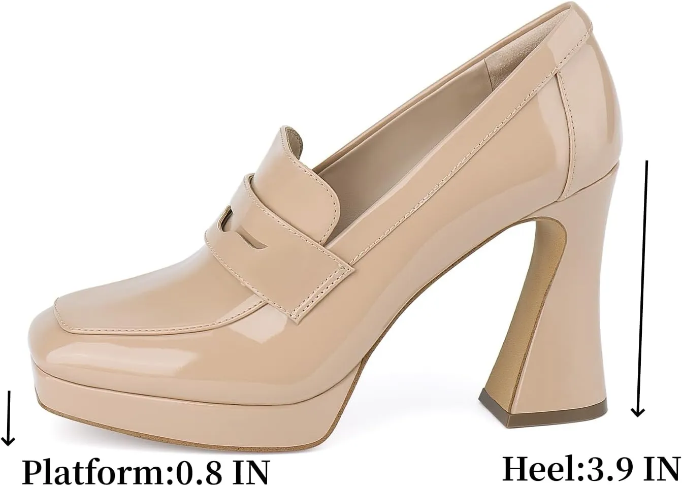 JENN ARDOR Women's Platform Loafer Heels Square Closed Toe Chunky Block High Penny Loafers Pumps Elegant Comfort Casual Slip On Wedding Dress Shoes