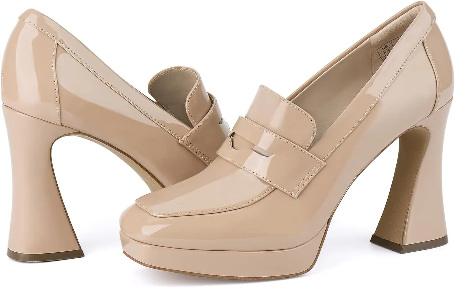 JENN ARDOR Women's Platform Loafer Heels Square Closed Toe Chunky Block High Penny Loafers Pumps Elegant Comfort Casual Slip On Wedding Dress Shoes