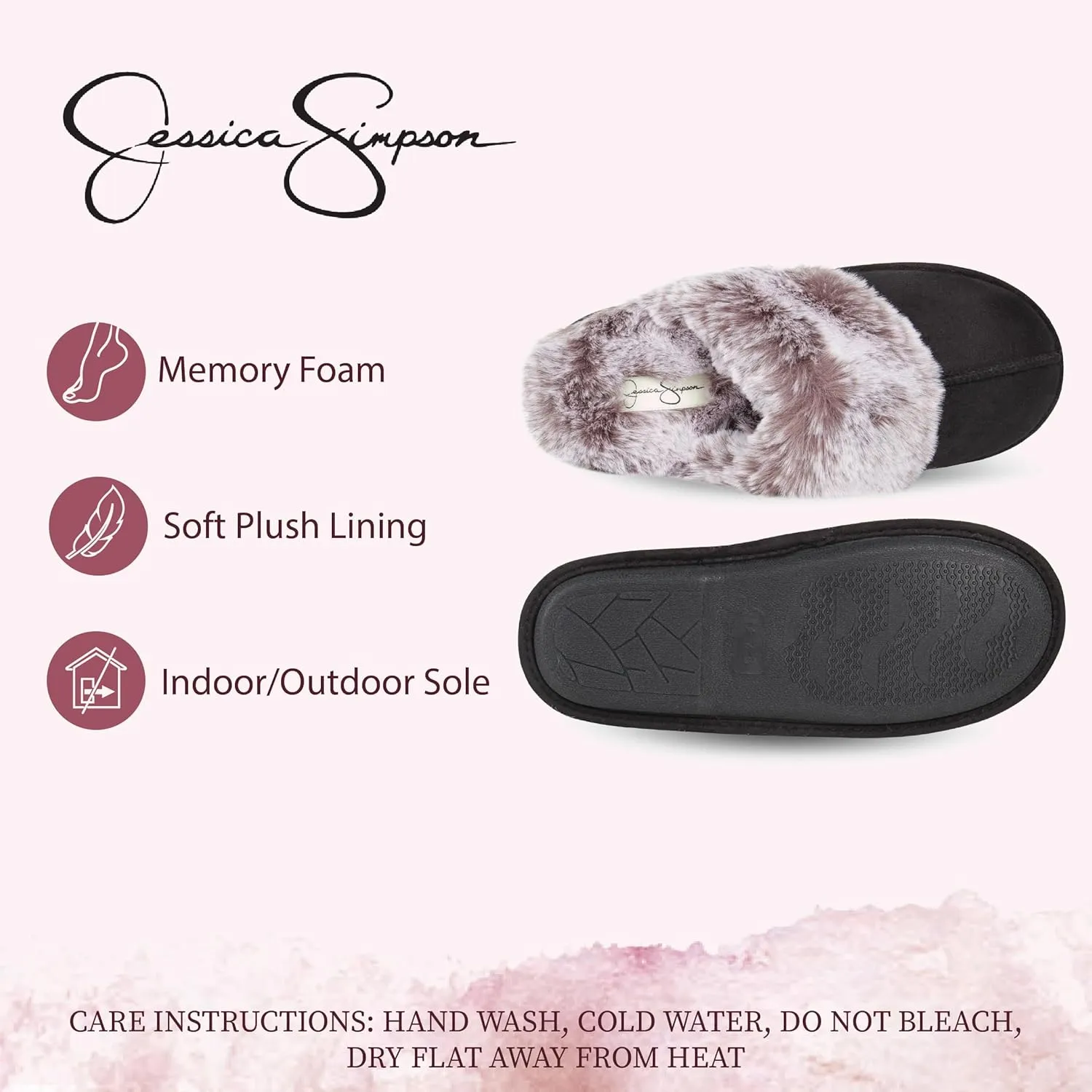 Jessica Simpson Women's Comfy Faux Fur House Slipper Slip-On Scuff Memory Foam Soft Plush Lining