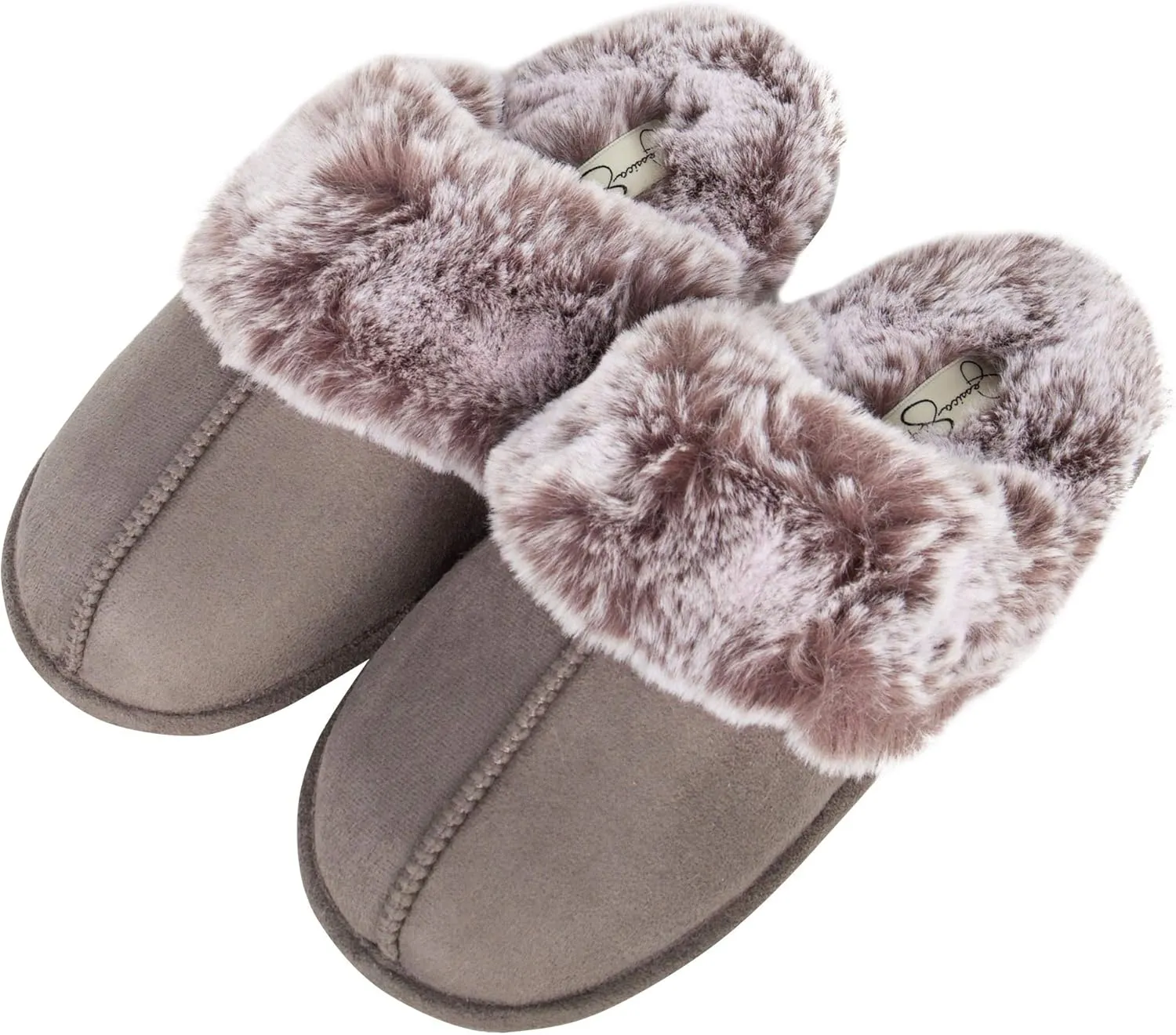Jessica Simpson Women's Comfy Faux Fur House Slipper Slip-On Scuff Memory Foam Soft Plush Lining