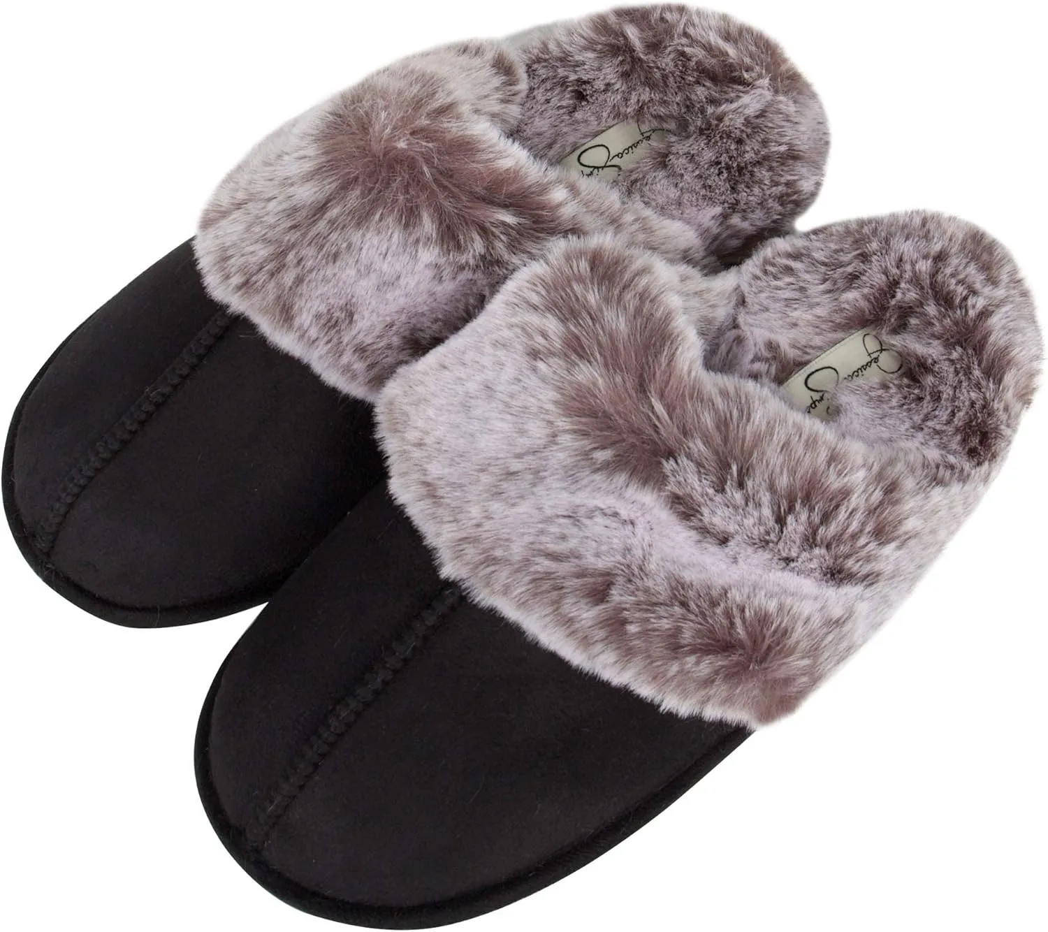 Jessica Simpson Women's Comfy Faux Fur House Slipper Slip-On Scuff Memory Foam Soft Plush Lining