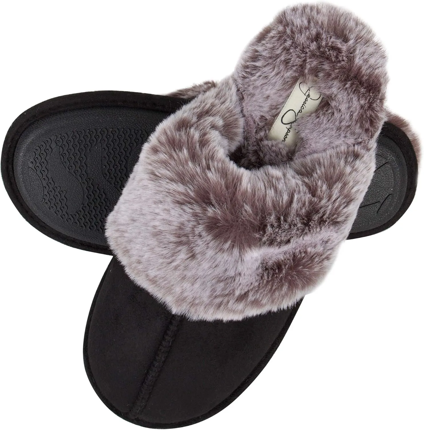 Jessica Simpson Women's Comfy Faux Fur House Slipper Slip-On Scuff Memory Foam Soft Plush Lining