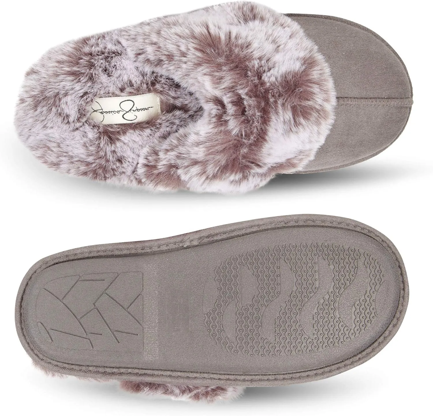 Jessica Simpson Women's Comfy Faux Fur House Slipper Slip-On Scuff Memory Foam Soft Plush Lining
