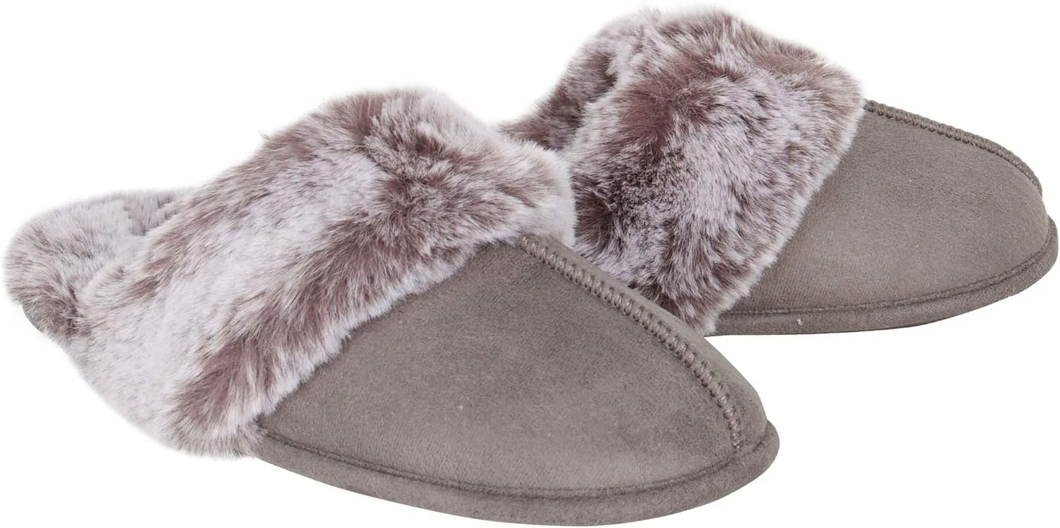 Jessica Simpson Women's Comfy Faux Fur House Slipper Slip-On Scuff Memory Foam Soft Plush Lining