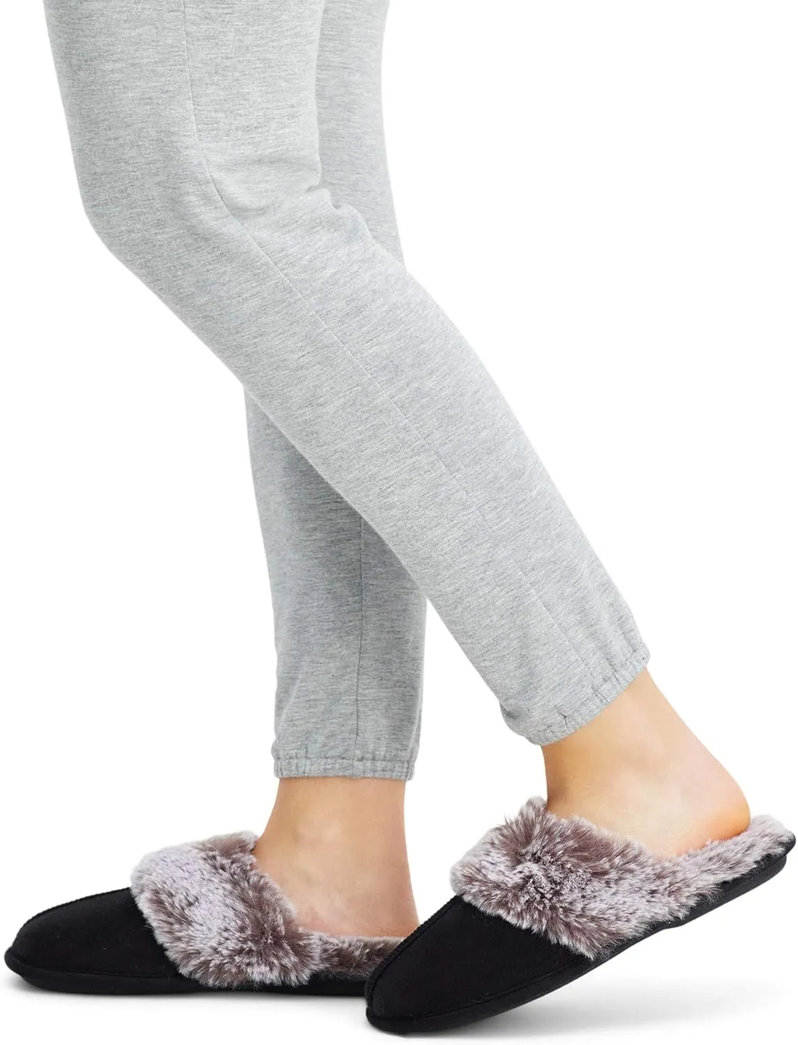 Jessica Simpson Women's Comfy Faux Fur House Slipper Slip-On Scuff Memory Foam Soft Plush Lining