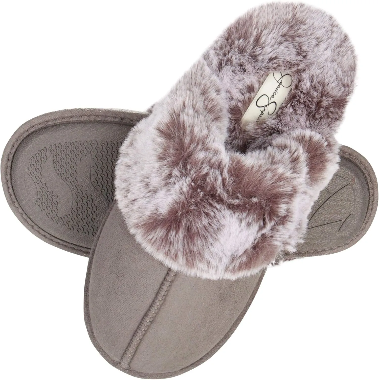 Jessica Simpson Women's Comfy Faux Fur House Slipper Slip-On Scuff Memory Foam Soft Plush Lining