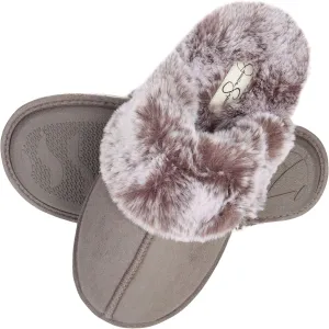Jessica Simpson Women's Comfy Faux Fur House Slipper Slip-On Scuff Memory Foam Soft Plush Lining
