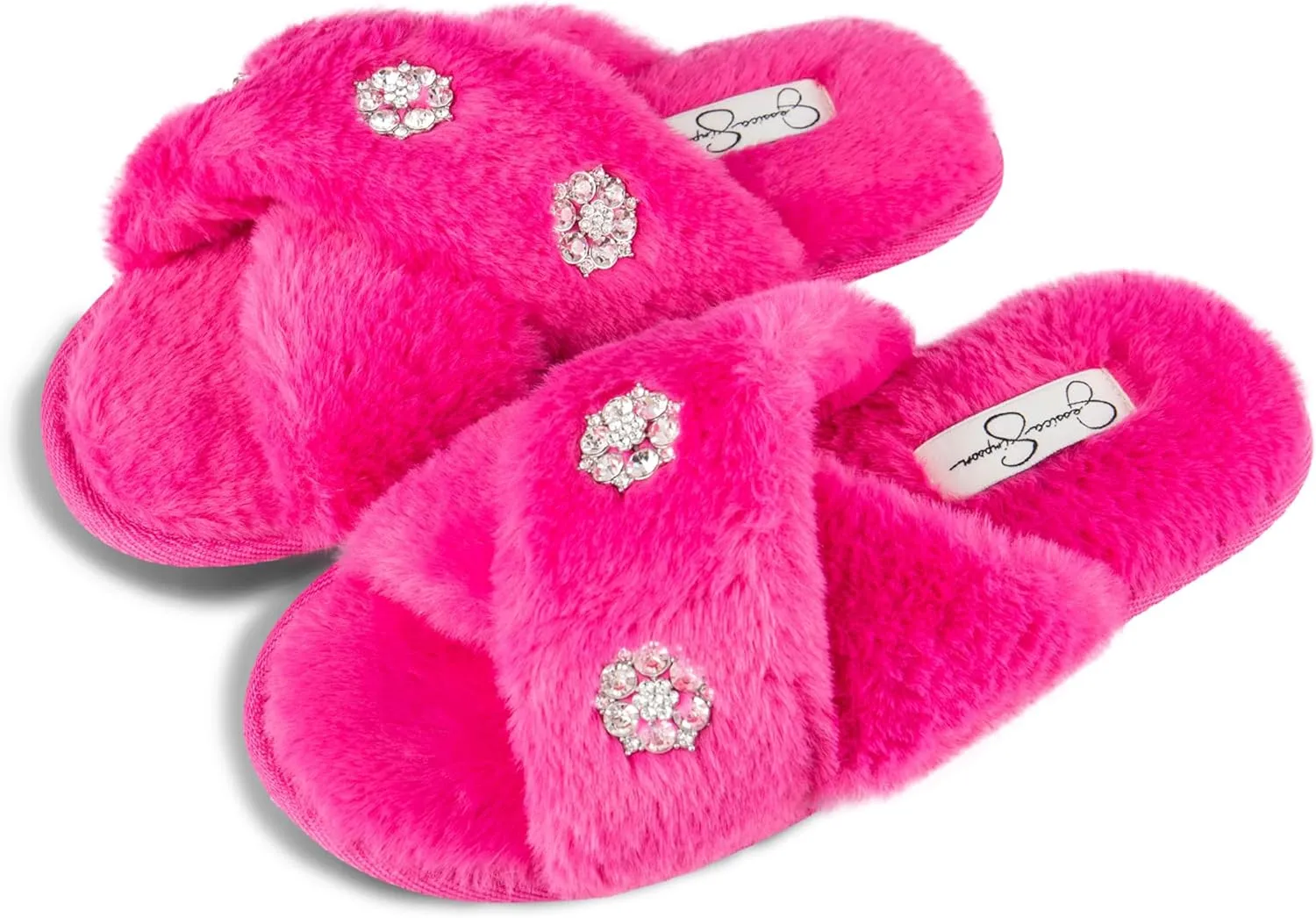 Jessica Simpson Women's Fashion Faux Feather Slide-On Memory Foam Slipper