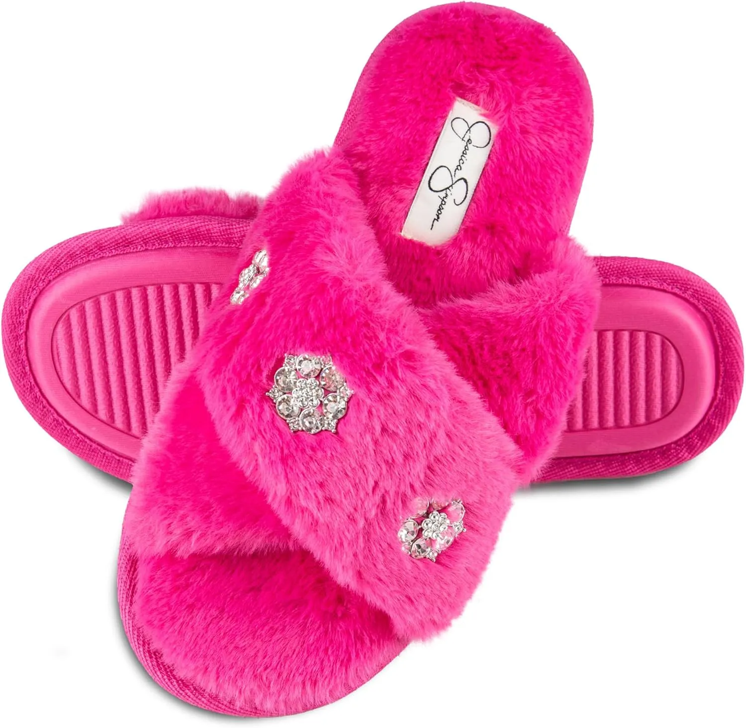 Jessica Simpson Women's Fashion Faux Feather Slide-On Memory Foam Slipper