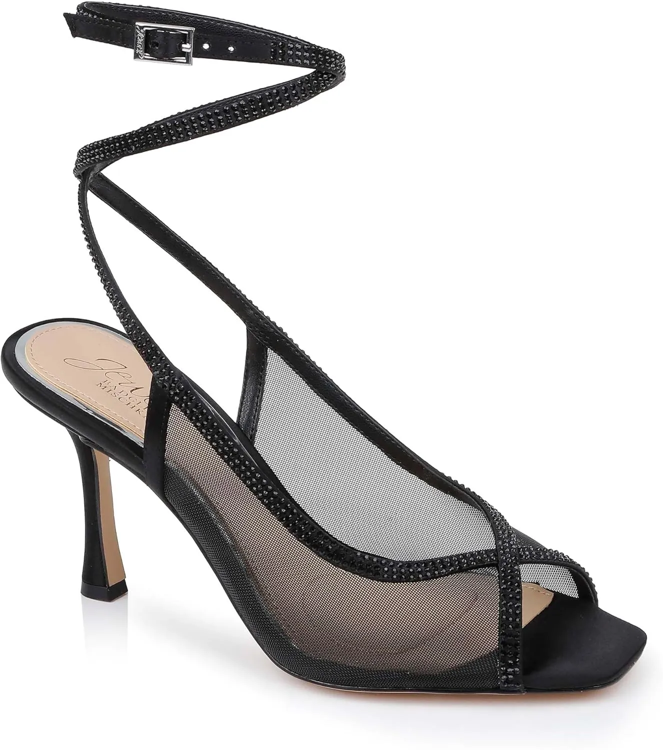 Jewel Badgley Mischka Tamera Peep Toe Heels with Wraparound Strap