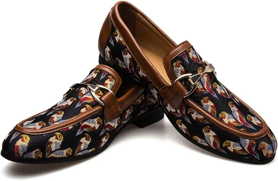 JITAI Mens Leather Shoes Pattern Printing Men's Dress Loafer Shoes Slip-on Casual Loafer Smoking Slipper