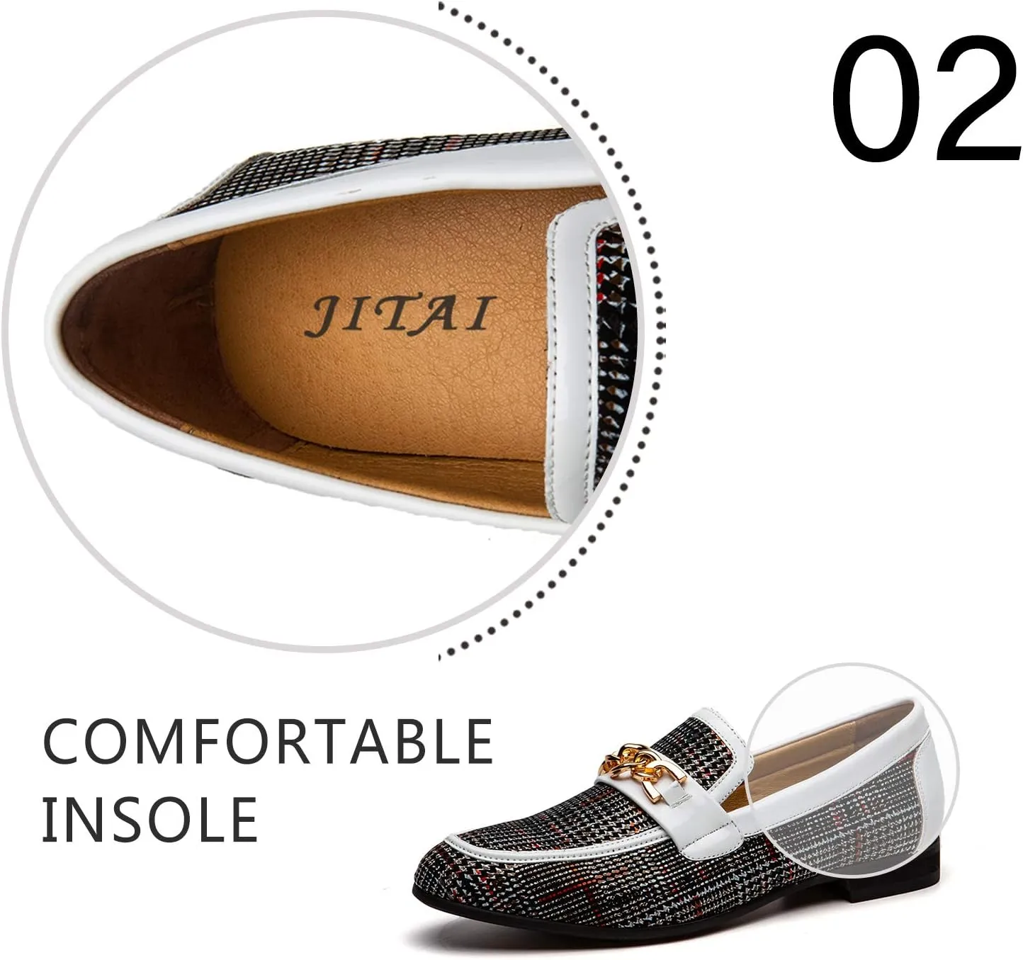 JITAI Mens Leather Shoes Pattern Printing Men's Dress Loafer Shoes Slip-on Casual Loafer Smoking Slipper