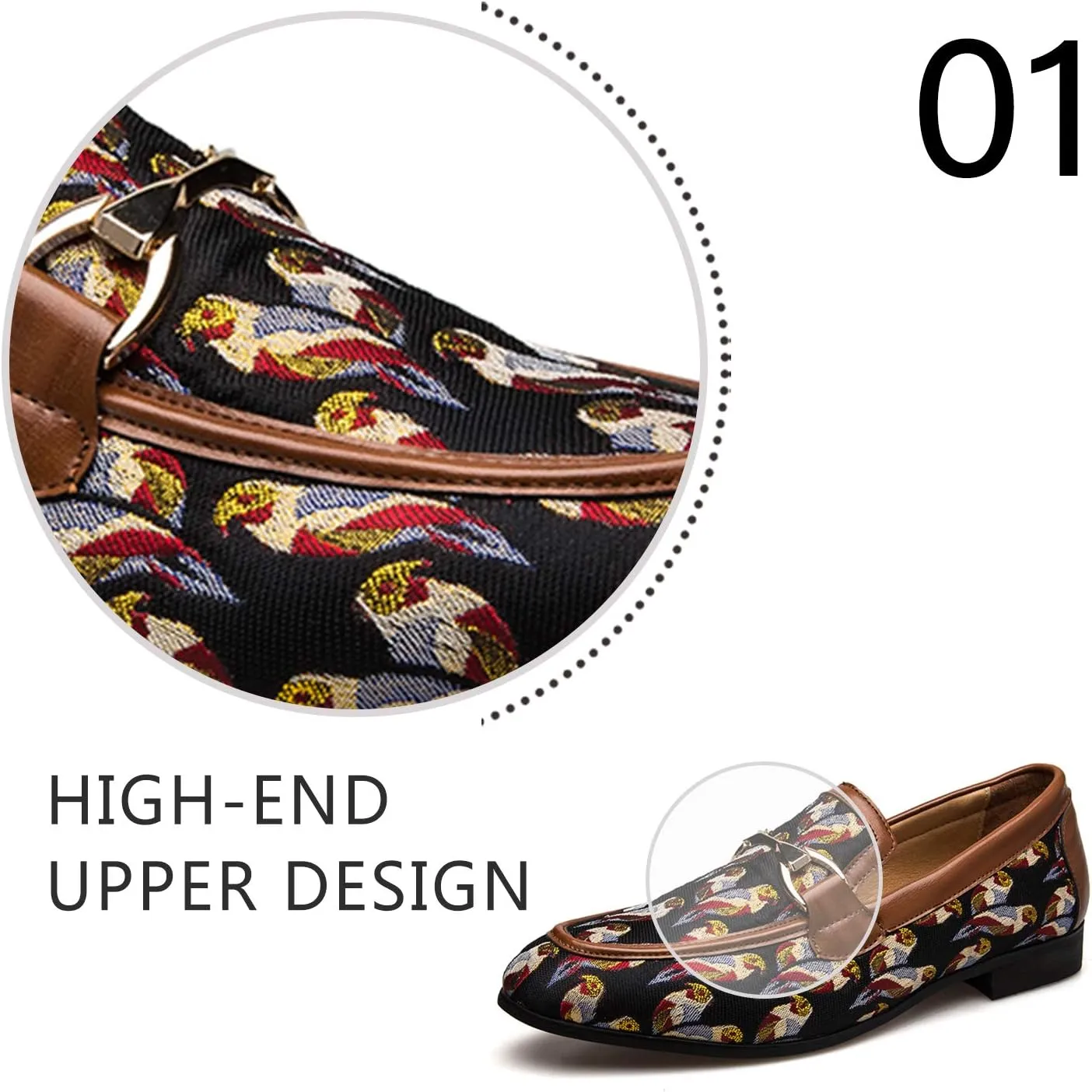 JITAI Mens Leather Shoes Pattern Printing Men's Dress Loafer Shoes Slip-on Casual Loafer Smoking Slipper