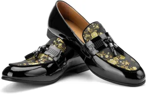 JITAI Mens Leather Shoes Pattern Printing Men's Dress Loafer Shoes Slip-on Casual Loafer Smoking Slipper