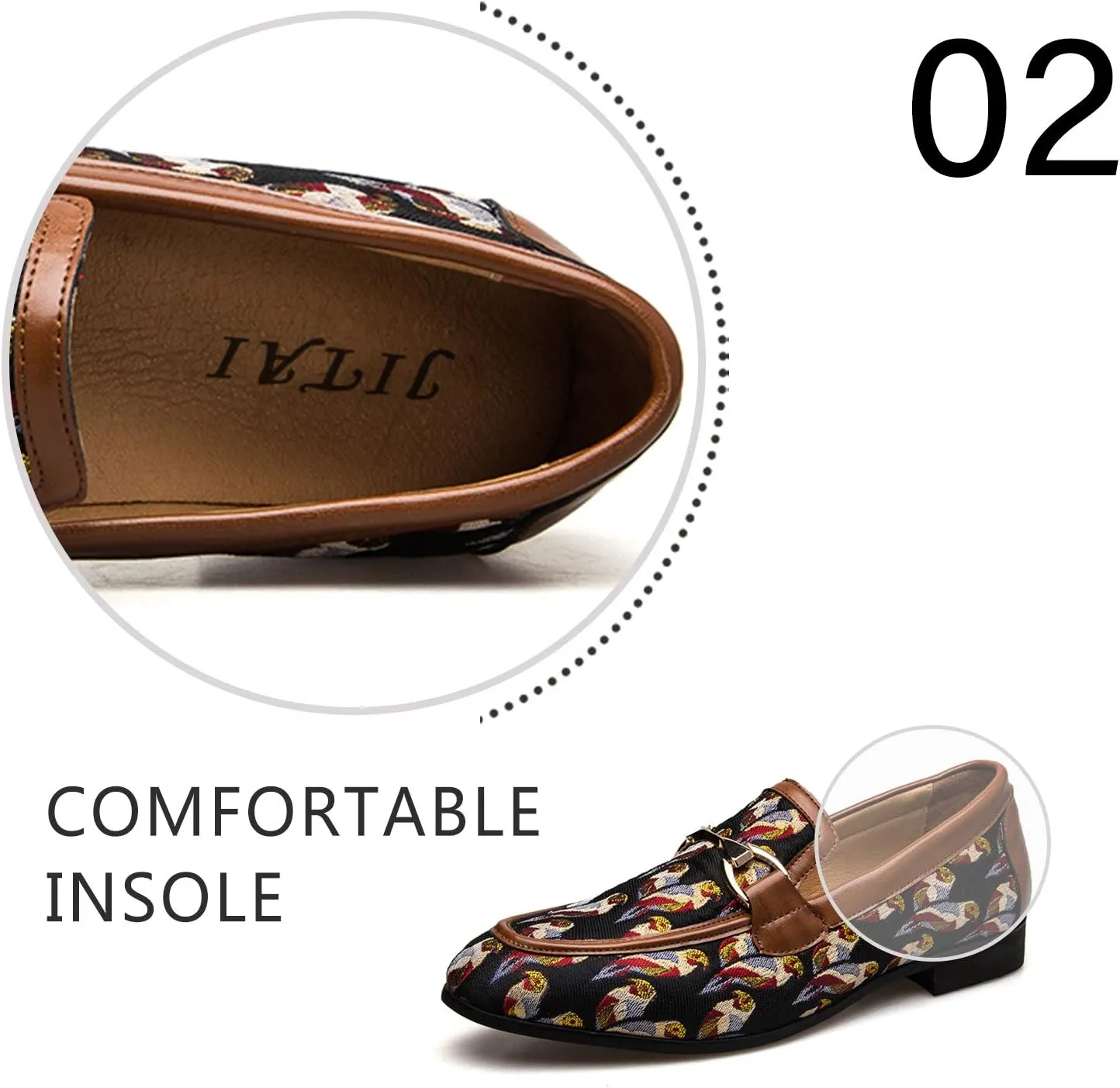 JITAI Mens Leather Shoes Pattern Printing Men's Dress Loafer Shoes Slip-on Casual Loafer Smoking Slipper