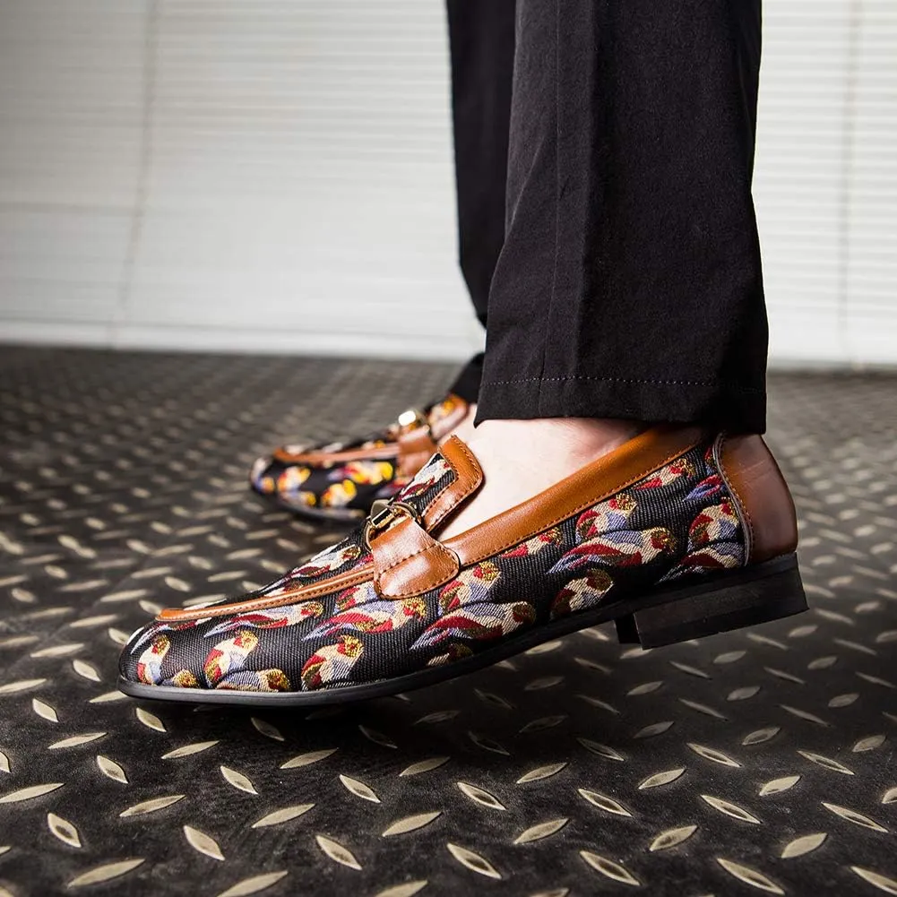 JITAI Mens Leather Shoes Pattern Printing Men's Dress Loafer Shoes Slip-on Casual Loafer Smoking Slipper