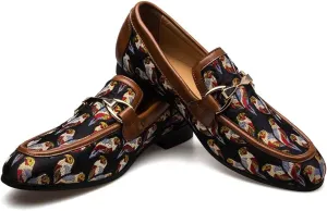 JITAI Mens Leather Shoes Pattern Printing Men's Dress Loafer Shoes Slip-on Casual Loafer Smoking Slipper