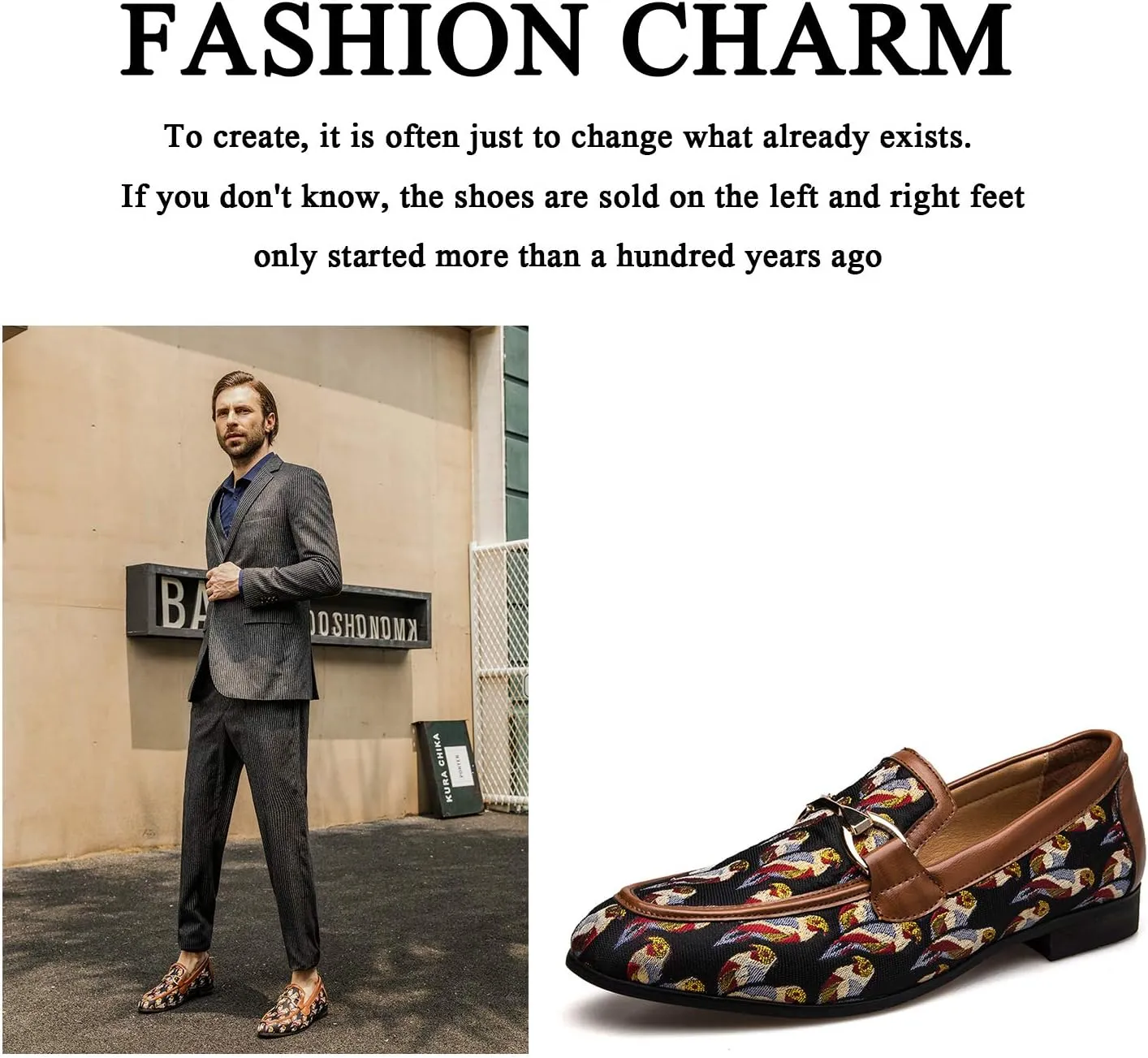 JITAI Mens Leather Shoes Pattern Printing Men's Dress Loafer Shoes Slip-on Casual Loafer Smoking Slipper