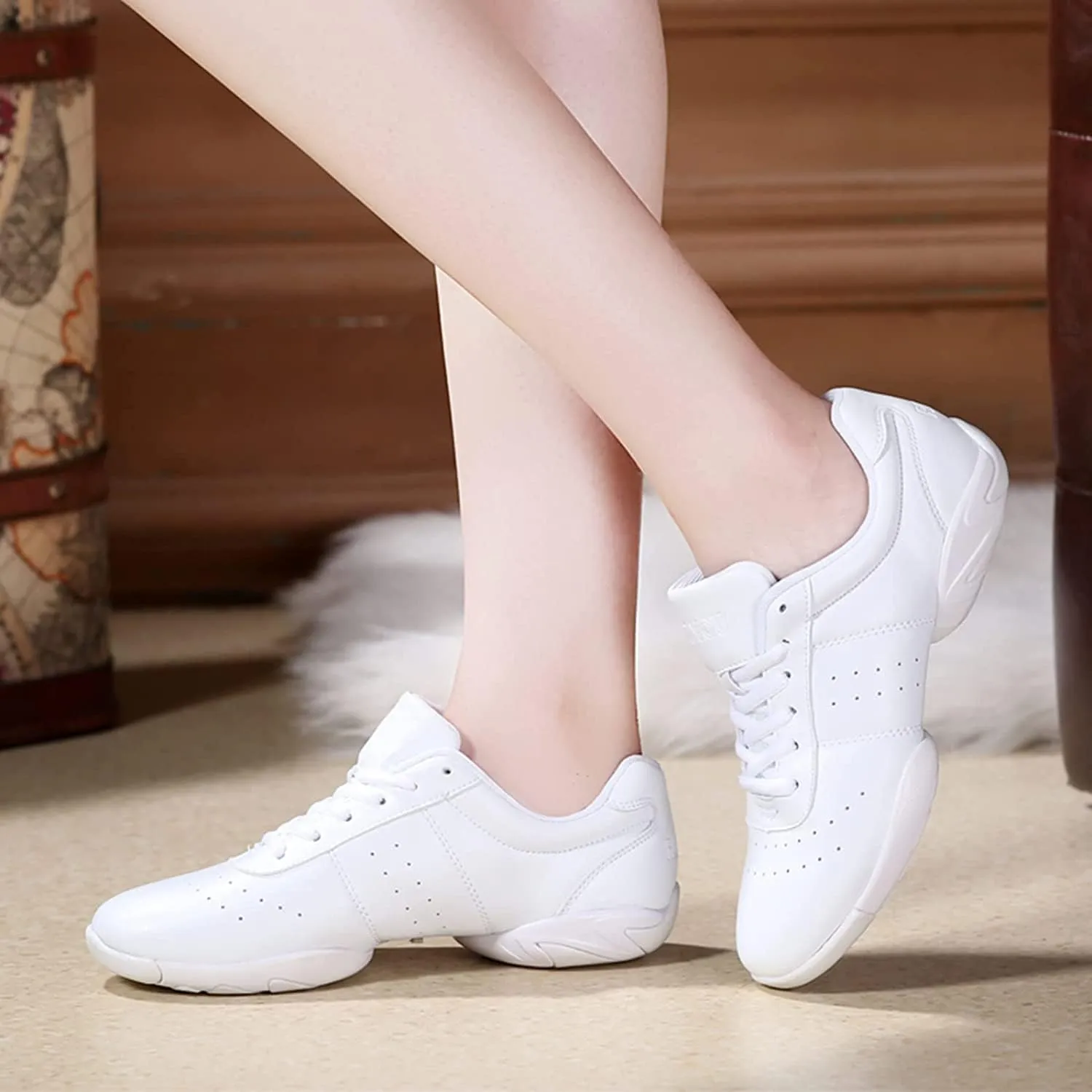 JITUUE Women Cheerleading Dance Shoes Fashion Trainers Sneakers Lace Up Gym Athletic Sport Training Shoes for Girls