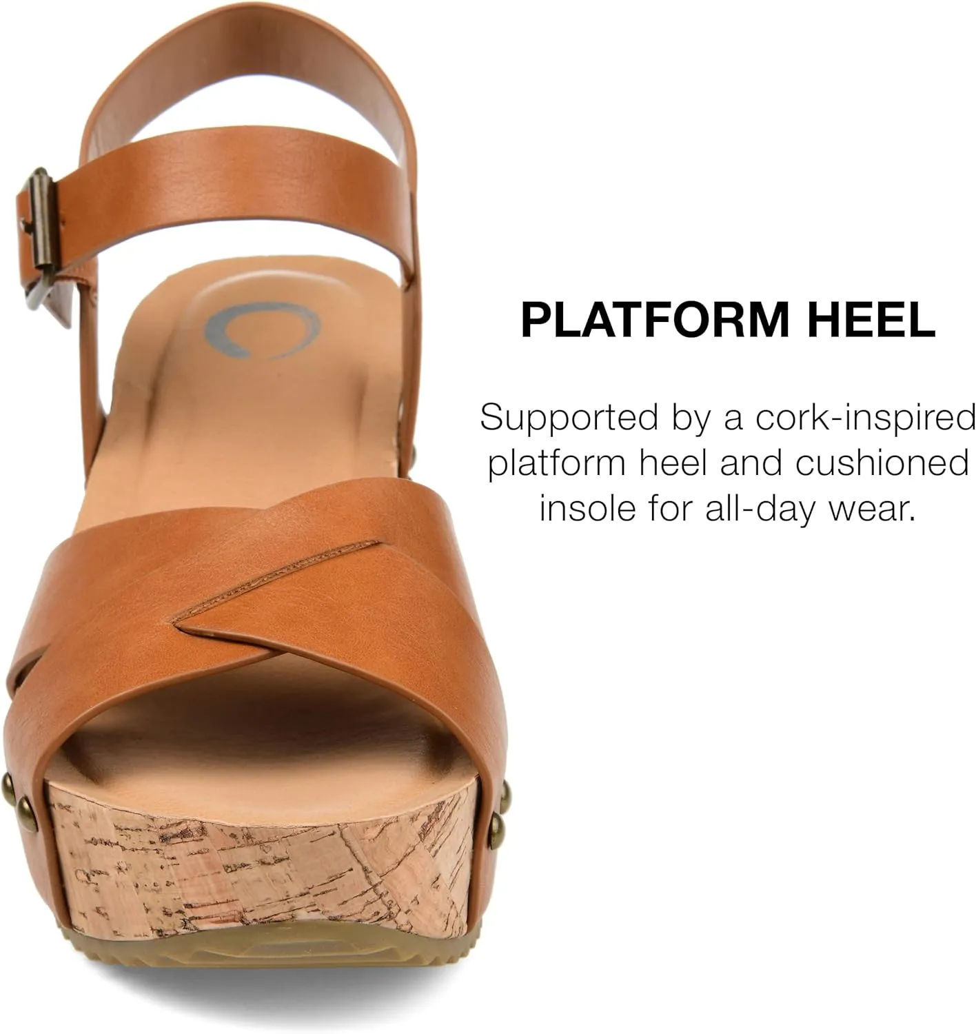 Journee Womens Crisscross Studded Chunky Block Cork Heel Buckle Ankle Strap Open Round Toe Valentina Platform