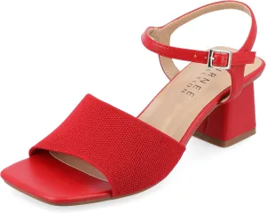 Journee Womens Knit Buckle Ankle Strap Covered Block Heel Open Square Toe Evylinn Comfort Foam Sandals