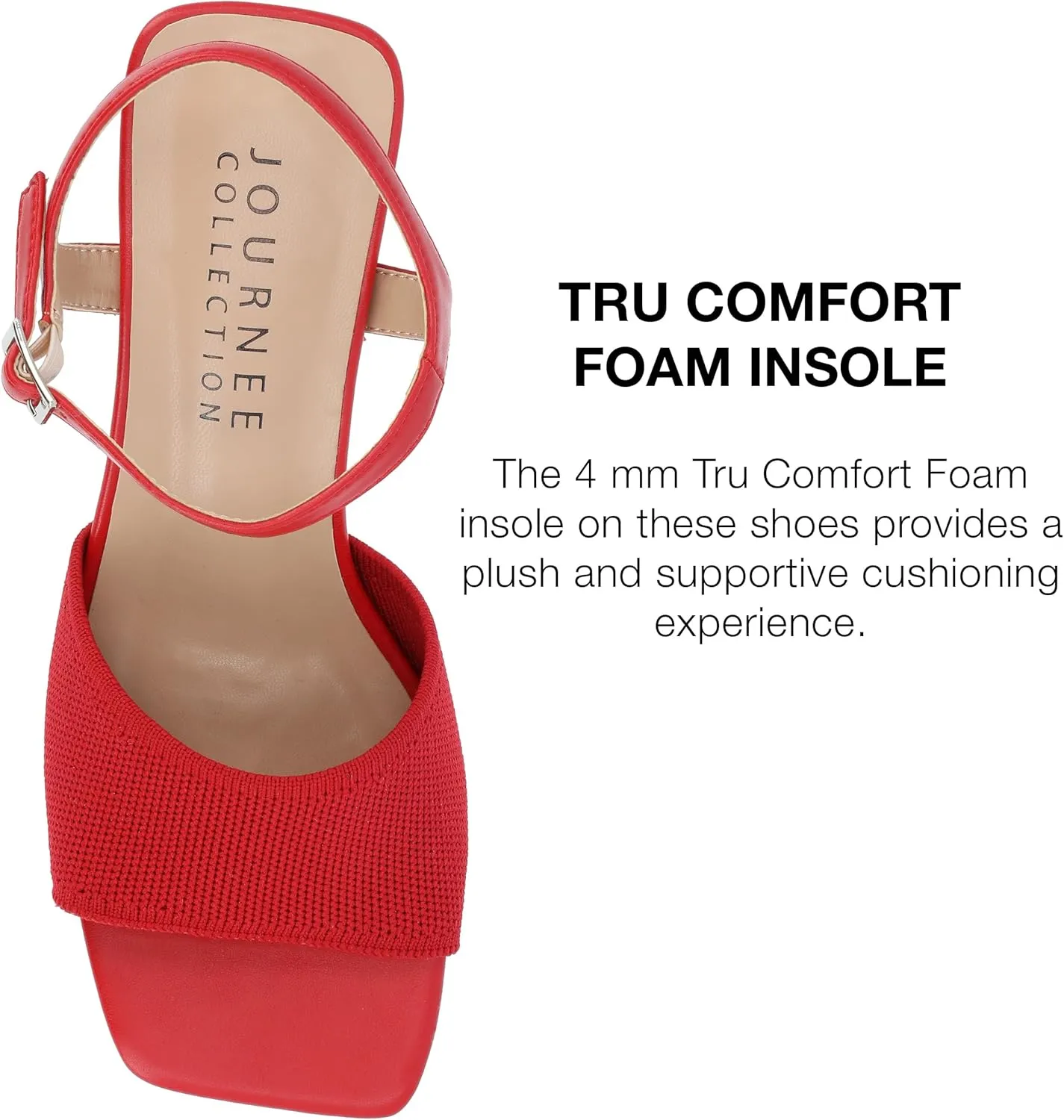 Journee Womens Knit Buckle Ankle Strap Covered Block Heel Open Square Toe Evylinn Comfort Foam Sandals